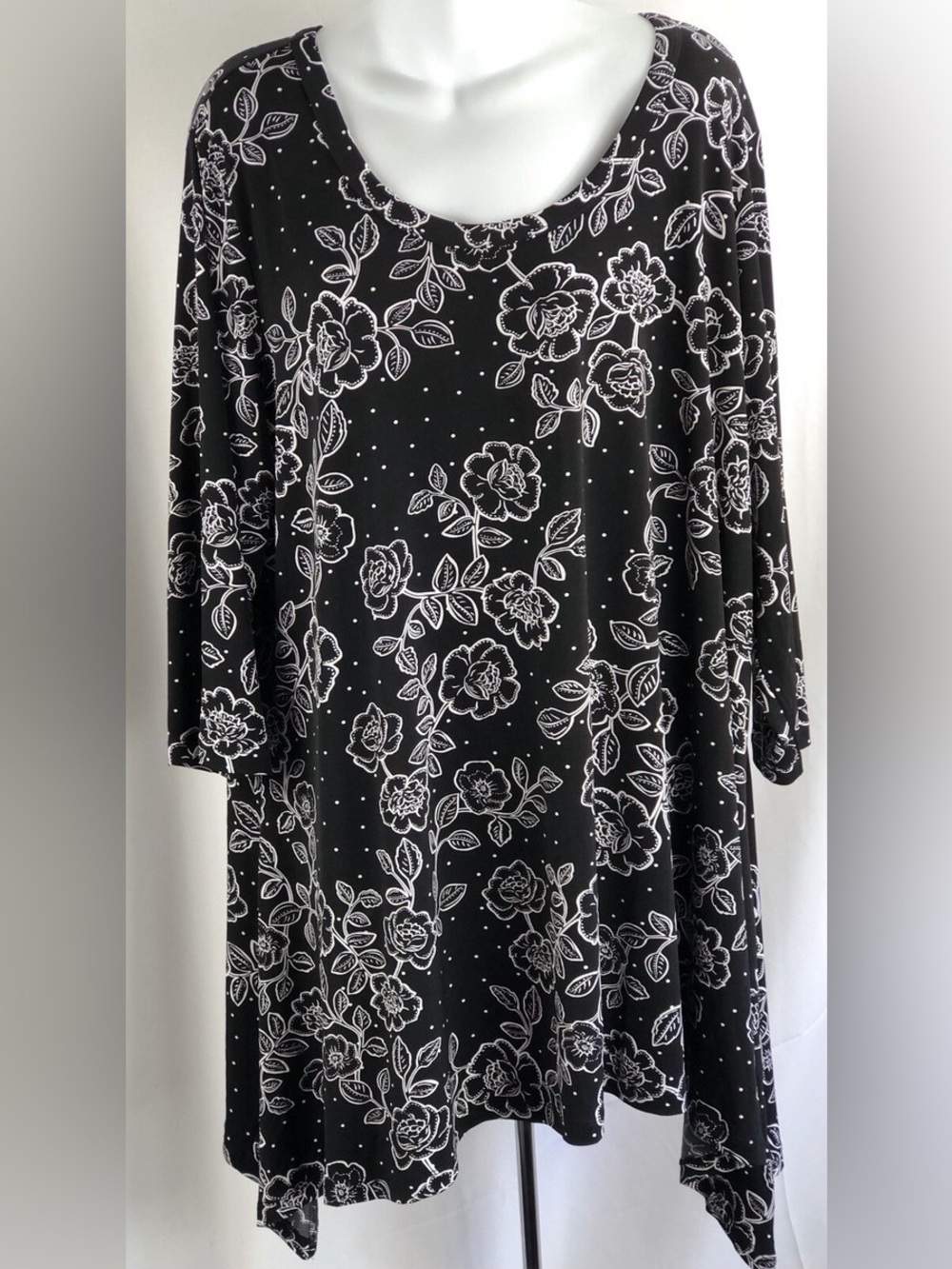 Woman Within Black Floral Long Sleeve Blouse